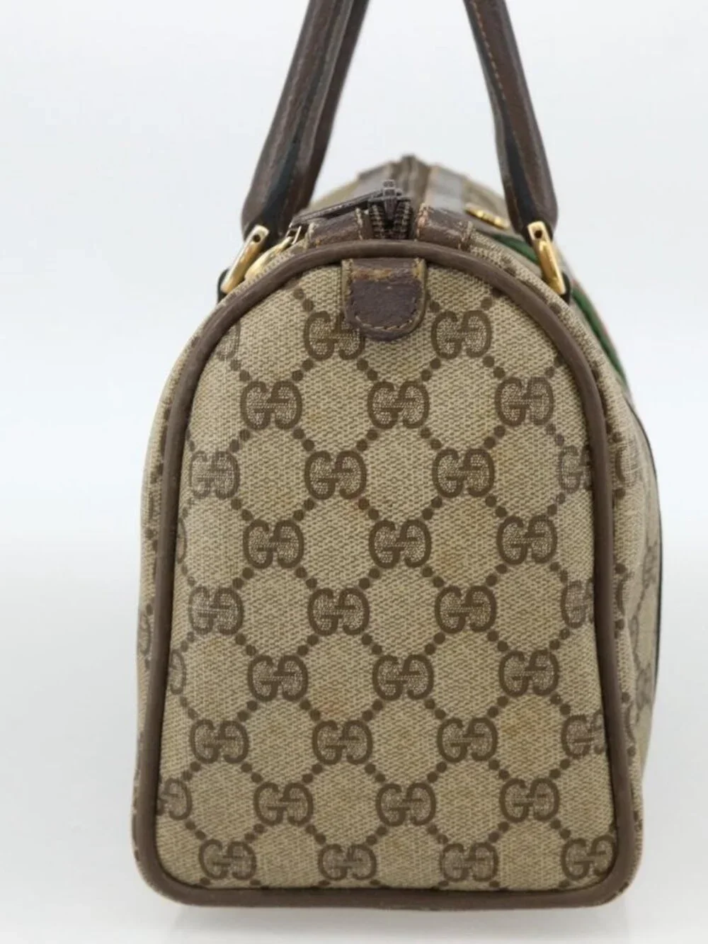 GUCCI GG Supreme Web Sherry Line Bag PVC Beige Gold 98 02 006 Auth BA12009